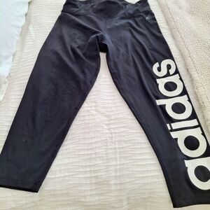 Adidas Women's Black and White Logo Cropped Leggings Size L